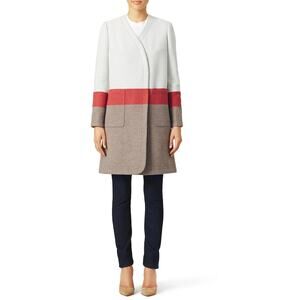 Tory Burch Stripe Blanket Button Up Coat Wool Blend size 4